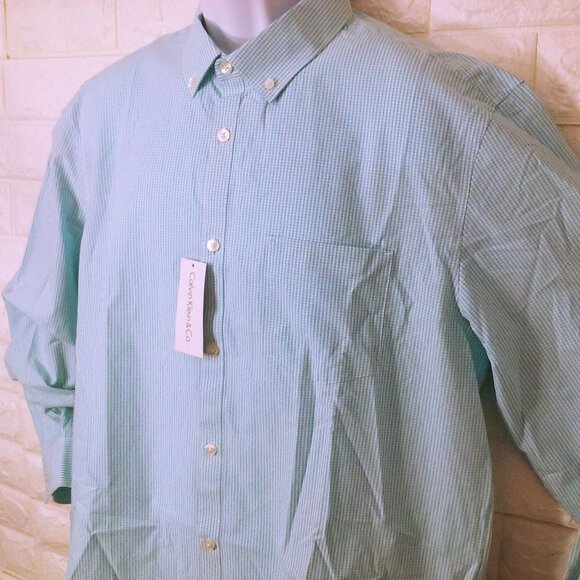 New NWT 90s-Y2K Calvin Klein+Co 426 Gulfstream Oxford Shirt Men-L Gingham Blue - Picture 4 of 8